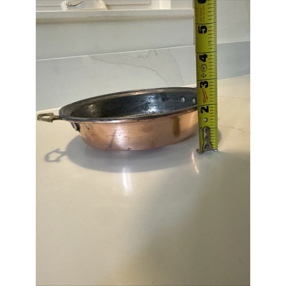 French Style Copper Escargot Pan Tin Lined Round  Brass Handle 8